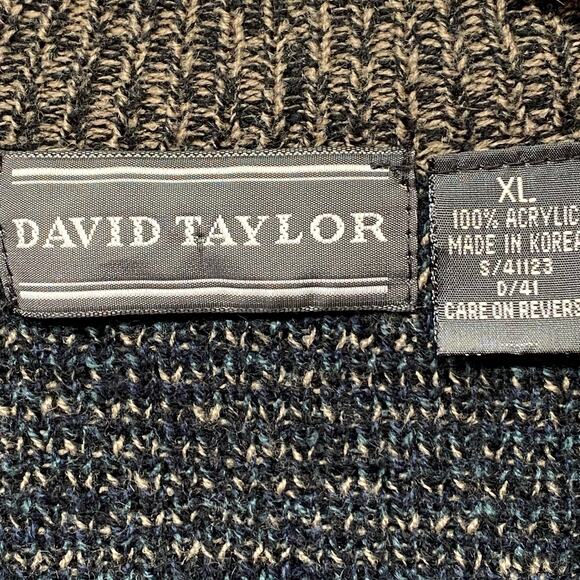 Vtg David Taylor Grandpa Cardigan Sweater Mens XL Blue Gray Geo Print Button Up - Picture 9 of 10